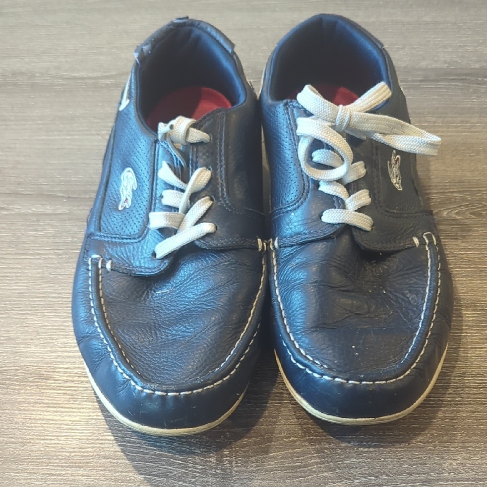 🔥Price Drop🔥Lacoste Navy Blue Leather Boat Shoes with White Laces